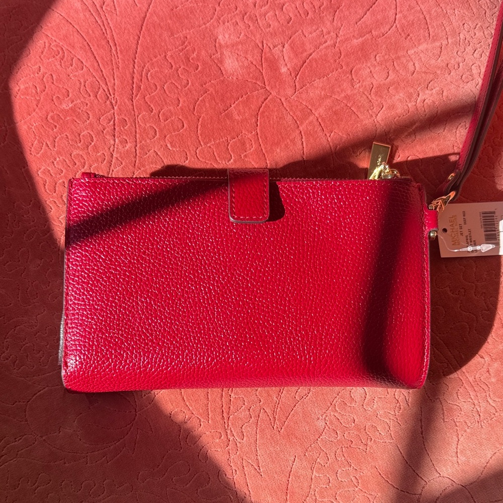 Michael Kors Red Pebbled Leather Clutch Wristlet - Picture 3 of 4